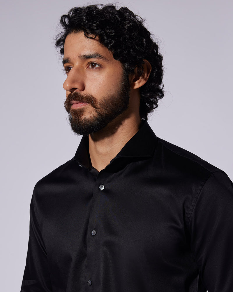 Stretch Satin Shirt - Black