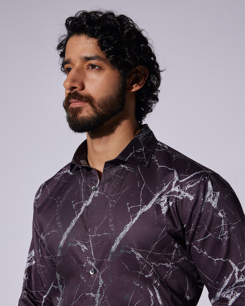 Marble Printed Shirt - Maroon & Grey