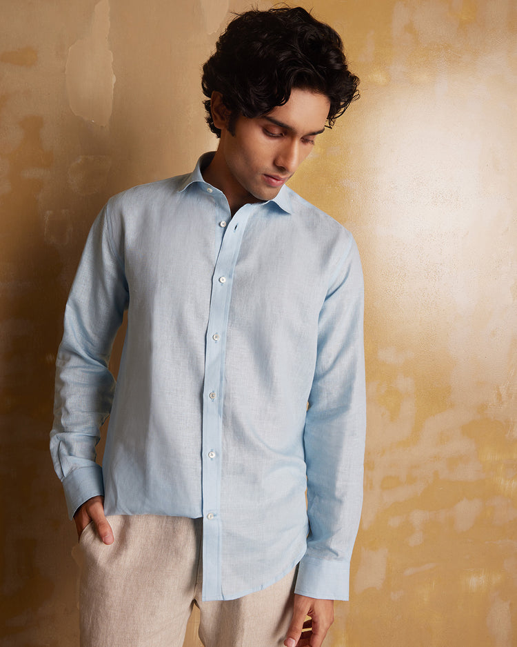 Soft Washed Linen Shirt - Light Blue