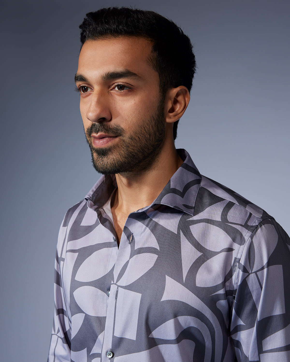 Abstract Leaf Printed Shirt - Grey