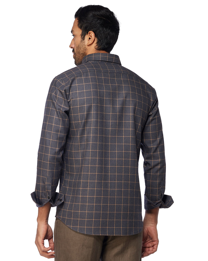 Navy Houndstooth Checked Shirt